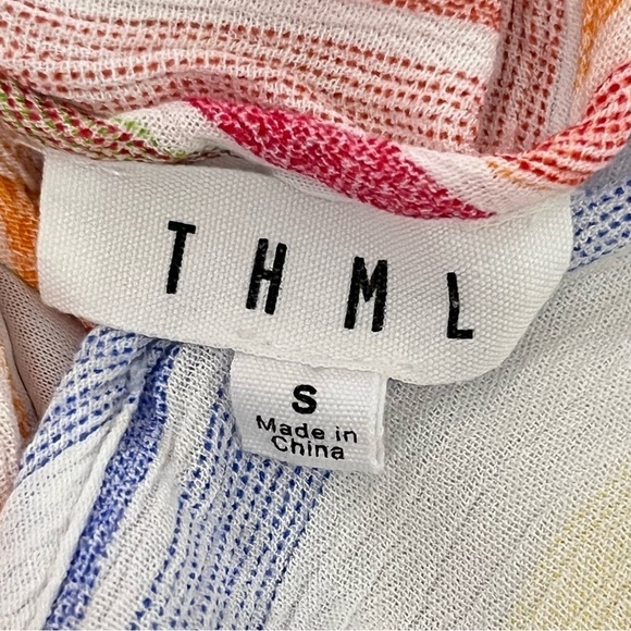 THML Striped Multicolor Pom Pom Fringe Strapless A Line Mini Dress Small - Picture 6 of 7